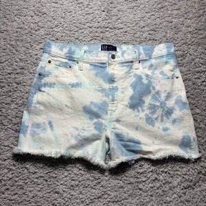 Gap Shorts Womens 12 High Rise Stretch Tie Dye Cut Offs Frayed Raw Hem Blue Sky